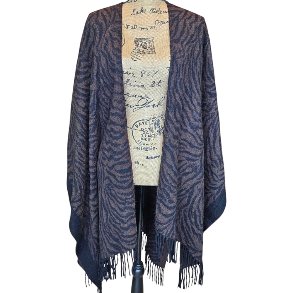 Animal Print Fringe Shawl